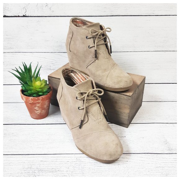 Toms Shoes - Toms Tan Suede Desert Wedge Heel Ankle Booties 8